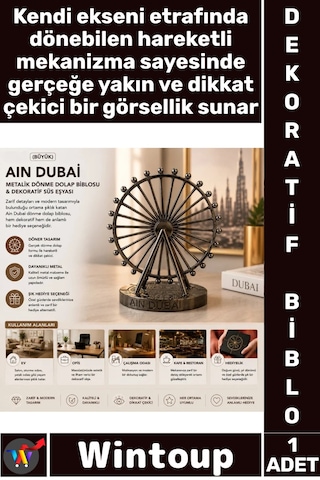 Biblo Ofis Dekoratif Tasarım Krom Bakır Büyük Boy Şık Ain Dubai Figürü Metalik Dönme Dolap Biblosu