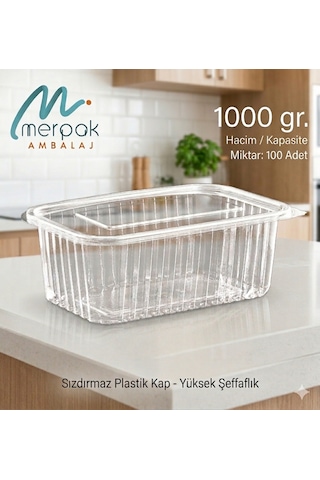 Plastik Saklama Kabı 1000 Gr 100'lü Kapaklı Sızdırmaz Kap Şeffaf Kullan At Kase
