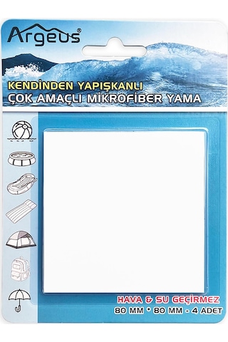 Argeus 4'lü Yapışkanlı Fiber Çadır Tamir Yaması Beyaz Çok Renkli