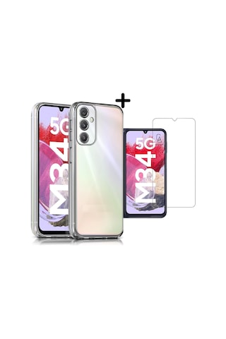 Samsung Galaxy M34 5g Uyumlu Kılıf Esnek Silikon Telefon Kılıfı Ve Temperli Cam Ekran Koruyucu