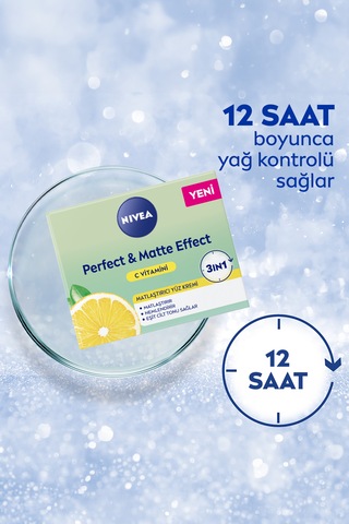 NIVEA Perfect&Matte Matlaştırıcı Gündüz Yüz Bakım Kremi C Vitamini Eşit Cilt Tonu Nemlendirici 50 ML