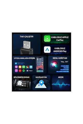 Kablosuz Carplay & Android Auto Adaptörü - Apple Ve Android Cihazlar İçin Evrensel Wireless Carplay Çevirici Diğer