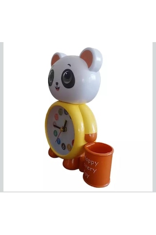 Panda Tasarımlı Saat Kalemlik Kızlar Ve Erkekler İçin Yatak Odaları Ve Oyun Odaları Saati Sarı