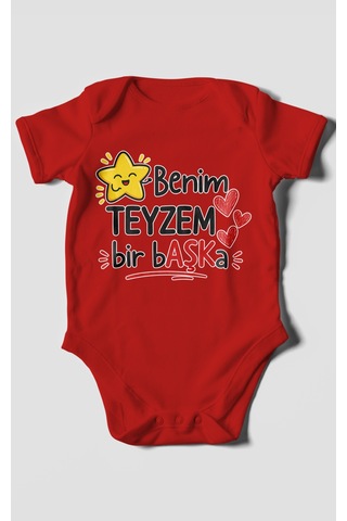 Morivokids Benim Teyzem Bir Başka Kısa Kollu Bebek Body %100 Pamuk Kırmızı