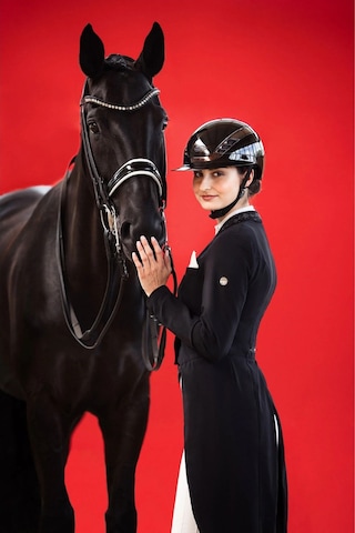 Horze Pikeur Airluxe Chrome Long Visor Premium Binicilik Kaskı Siyah Parlak