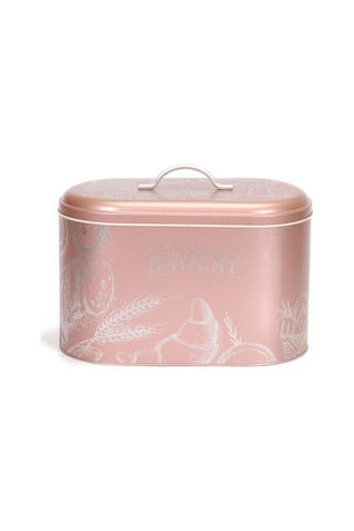Sn Bakery Rose Gold Desenli Oval Metal Ekmek Kutusu, 10.4 Lt Pembe