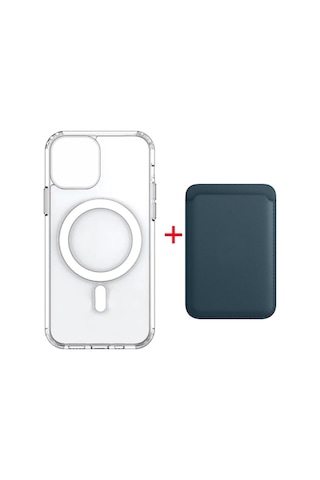 Iphone 13 Ile Uyumlu Magsafe Özellikli Şeffaf Kılıf + Magsafe Kartlık Lacivert