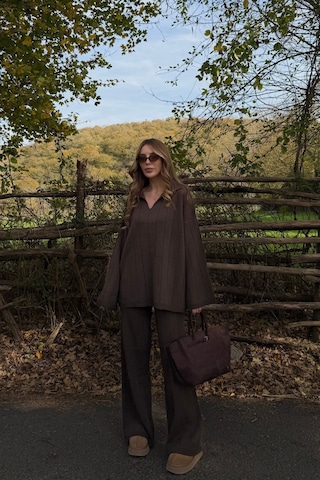 Kahverengi Polo Yaka Triko Takım - 4588 Kahverengi