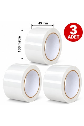 Beyaz Koli Bandı 45mmx100m Renkli Koli Bantı Beyaz Renk Hotmelt Yapışkanlı 1