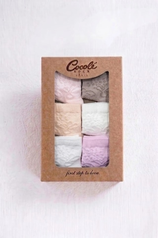 Cocole Socks Kız Bebek Soket Çorabı Kraft Kutulu 6'lı Set Pamuklu 0-1 Yaş Kabartma Desenli Çok Renkli