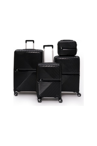 4 Lü Valiz Seti Elatae Exclusive Pro Polipropilen Kırılmaz Büyük - Orta - Kabin Boy Ve Makyaj Siyah 5239