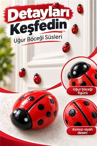 Mucit Home 50 Adet Uğur Böceği Mini Kapı Süsü Aile İsmine Özel Sayıda -çok Amaçlı Kullanım Kırmızı