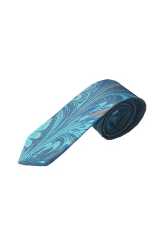 Elifebru Exclusive Handicrafts Ebru Sanatı El Yapımı Gri Mavi İpek Kravat Ikr 143 Çok Renkli