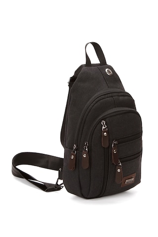 Newish Polo Body Bag Usb Çıkışlı Çapraz Göğüs Ve Sırt Çantası-kanvas 2334 Siyah