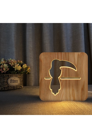 Ahşap Papağan Ampul Gece Lambası, 3d Lamba, Yaratıcı Ahşap Lambalar, Basit Dekoratif Lambalar, 3d Ahşap Oyma Deseni, Masa İçin Led Gece Lambası Çok Renkli