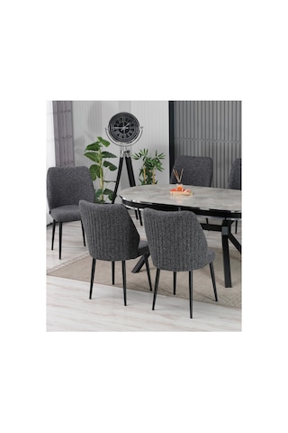 Mars Hazal Serisi, Lak Panel Masa Takımı 6 Sandalyeli 170x90 Cm Şık Yemek Grubu Gri