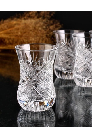 6 Lı Klasik Boy Çay Bardağı Takımı- Göz Dekor Şeffaf