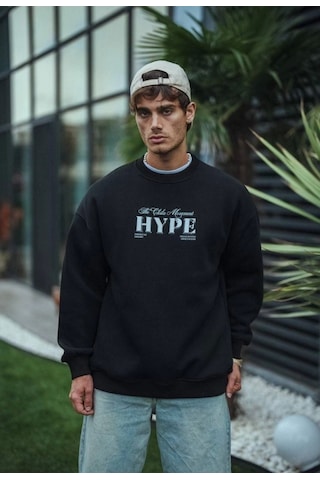 Suma Üç İplik Bisiklet Yaka Baskılı Sweatshirt - Siyah