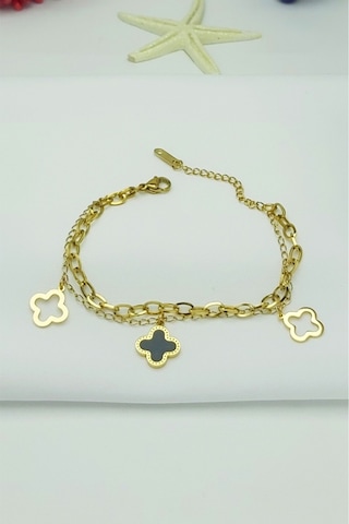 Altın Kaplama Seri Kararmaz Şans Bilekliği Çift Zincir Siya Gold Altın