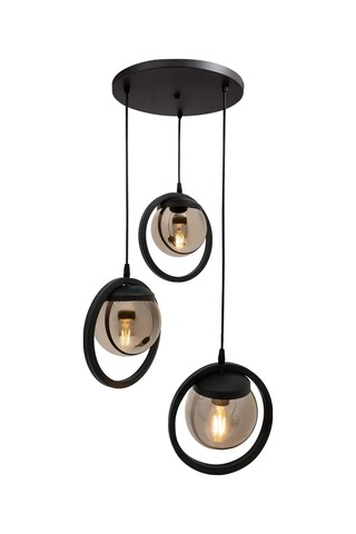 Halka 3 Lu Tepsi. Glop Füme Rengi Camlı Siyah Avize. Salon, Mutfa Siyah