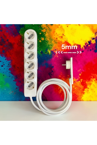 Orvi Prime İnce Fişli Uzatma Kablosu 3 M /5 Mm Dar Alanlar İçin 6 Lı Topraklı Çocuk Korumalı Beyaz Orvi Prime İnce Fişli Uzatma Kablosu 3 M /5 Mm Dar Alanlar İçin 6 Lı Topraklı Çocuk Korumalı Beyaz