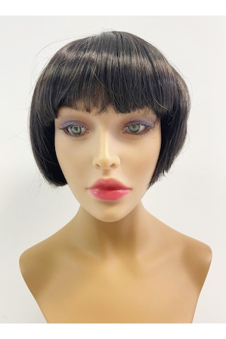 Kısa Küt Model Kahküllü Sentetik Peruk Kestane