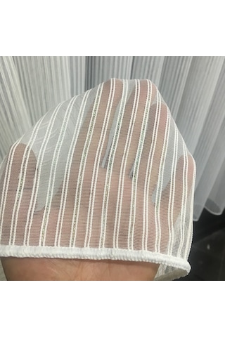 Perdefony Sedef Simli Çift Çizgili Tül Perde