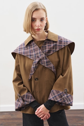 Greta Şal Detaylı Parka Ceket Haki Haki