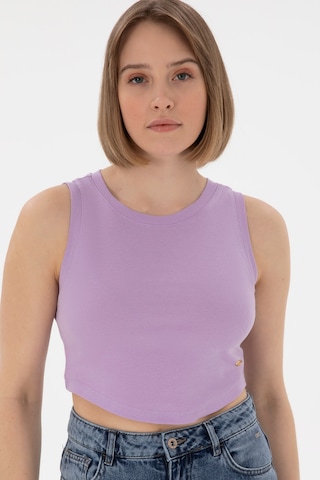 U.S. Polo Assn. Kadın Lila Kolsuz Bisiklet Yaka Crop Basic Tişört 50305695-VR034