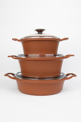 Masterchef Döküm 7 Parça Dik Kulak Tencere Seti Turuncu