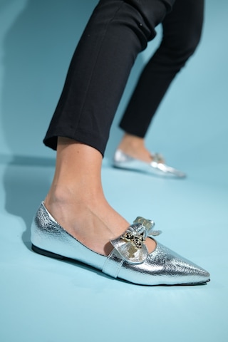 Luvishoes Helsi Gümüş Fiyonklu Kadın Babet Gümüş