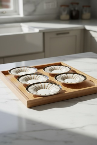 6 Kişilik Çizgili Çisem Desen Yaldızlı Çay Tabağı 12cm Beyaz