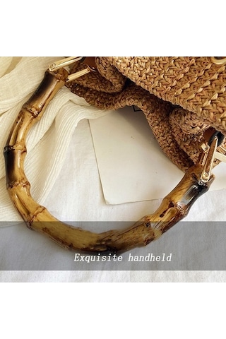 Wondernest Hasır Çanta Omuz Messenger Çanta Bambu Kova Çanta Haki 88991 Modelleri Haki