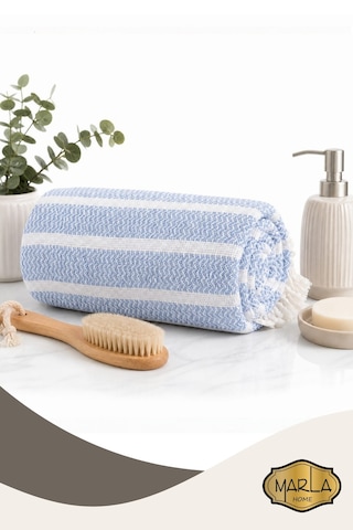 %100 Pamuk Dokuma Peştemal Havlu Plaj & Banyo Havlusu 100x170 Cm Açık Mavi