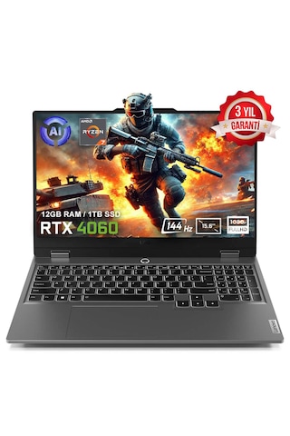 Lenovo LOQ 15ARP9 83JC00FKTR R7-7435HS 12 GB 1 TB SSD RTX4060 15.6" Dos Dizüstü Bilgisayar Lenovo LOQ 15ARP9 83JC00FKTR R7-7435HS 12 GB 1 TB SSD RTX4060 15.6" Dos Dizüstü Bilgisayar