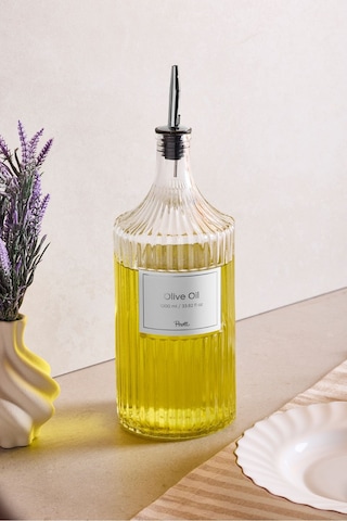 Perotti Viking 1000 Ml Cam Şişe Ve Yağlık Kapaklı Çift Kapaklı Şeffaf