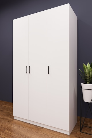 Asra Trend 3 Kapaklı Gardırop G-01 %100 MDF Geniş Hacimli Elbise Dolabı Beyaz