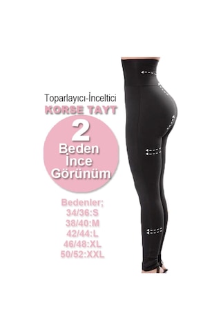 By Shiva Agraflı 2 Beden Incelten Extra Yüksek Bel Sıkılaştırıcı Korse Taytsiyah S-M Siyah