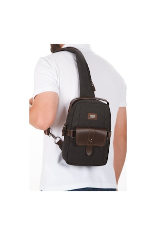 Newish Polo Erkek Kanvas Kumaş Çapraz Bel Ve Omuz Çantası New259 - Siyah - Kahverengi