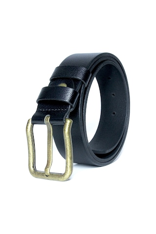 Livze Hakiki Manda Derisi Antik Sarı Tokalı Erkek Kemeri 4cm Siyah