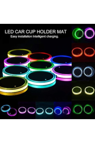 Geeksen Paket Led Araba Bardak Tutucu Işıkları 7 Renk Değiştiren Aksesuarları Bardak Altlığı Işığı