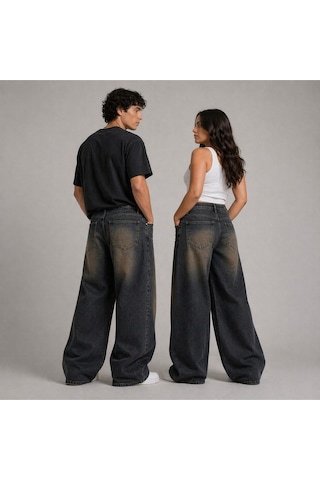 St.poll Eskitme Füme Yıkamalı Unisex Büyük Beden Baggy Jean Pantolon Kahverengi