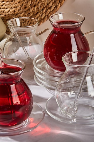 Keyf-i Ala 18 Parça Cam Tabaklı 200 Ml Borosilikat Çay Seti