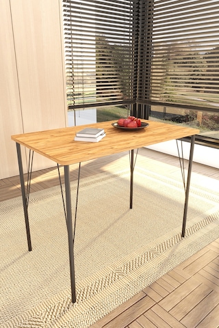 Doruk Home Balkon Mobilyası Masası 90x50 Ceviz Desen Tel Ayak Masa Ceviz - Kahverengi