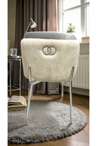 Msy Home 6 Kişilik Aura Krom Serisi İroni Lake Oval Yemek Masası Ve Puffy Açık Gri Sandalye Takımı Modern Krem-açık Gri