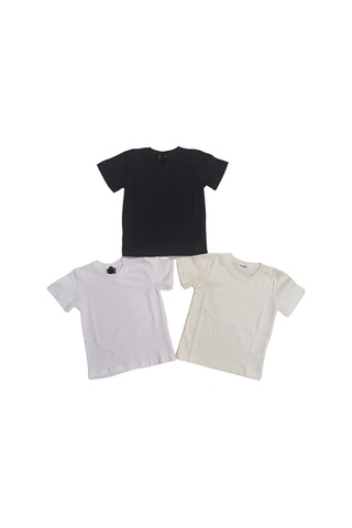 Özdemirli Bebe Basic Düz Bisiklet Yaka Kısa Kollu Likralı Badi Sweat T-shirt 3 Lü Paket Krem-siyah-beyaz Beyaz-krem-siyah