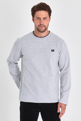Comeor Çift Bisiklet Yaka Baskı Detaylı Standart Fit Erkek Sweatshirt Gri 001