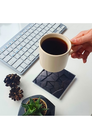 Decorita Cam Bardak Altlığı Antrasit Kristal 4'lü Takım 10 x 10 CM Antrasit