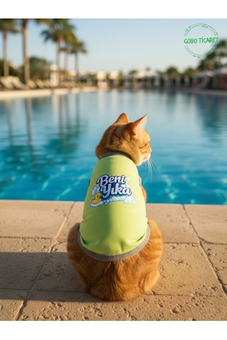Yeşil Beni Yıka Baskılı Kedi Ve Köpek Kıyafeti Evcil Hayvan Tişörtü Elbisesi Medium/m/beden 2