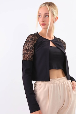 Vitrin Kolları Dantel İşlemeli Crop Ceket Siyah